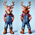 Funny cartoon character reindeer portrait happy farm work