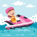 Funny Cartoon Character Riding Jet Ski Royalty Free Stock Photo