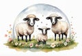 Funny cartoon character. Spring sheep in red and white flowers. Royalty Free Stock Photo