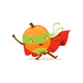 Cartoon character of superhero orange with hands up