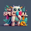 Funny cartoon character with title, colorful, Ai generated image