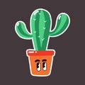 Funny cartoon character Vector illustration of cactus in retro cartoon style. Royalty Free Stock Photo