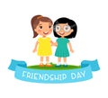 Friendship Day. Two ÃÂute little european and asian girls hugging