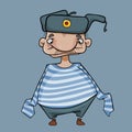 Funny cartoon character in vest and hat with earflaps