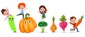 funny Cartoon Characters. Cute Vegetables and kids Vector Set Royalty Free Stock Photo