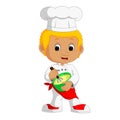 Funny cartoon chef boy making cake Royalty Free Stock Photo