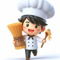 Funny cartoon of chef cooking pasta. World pasta day. AI generated