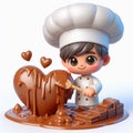 Funny cartoon of chef making delicious cakes. AI generated