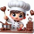 Funny cartoon of chef making delicious cakes. AI generated