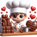 Funny cartoon of chef making delicious cakes. AI generated