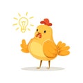 Funny cartoon chick bird thinking colorful character vector Illustration