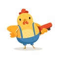 Funny cartoon chicken standing and holding skateboard colorful character vector Illustration Royalty Free Stock Photo