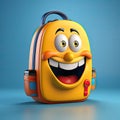 funny cartoon children\'s yellow school backpack with a cheerful face close-up. Back to school concept.