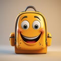 funny cartoon children\'s yellow school backpack with a cheerful face close-up. Back to school concept.