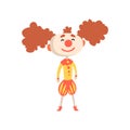 Funny cartoon clown in a medieval costume and painted face colorful character vector Illustration