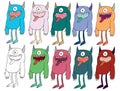 Funny cartoon colored write hand made draw doodle monster aliens cyclops devil