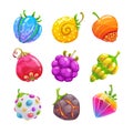 Funny cartoon colorful fantasy fruits, vector set Royalty Free Stock Photo