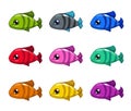 Funny cartoon colorful fishes set. Royalty Free Stock Photo