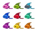 Funny cartoon colorful fishes set. Royalty Free Stock Photo