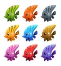 Funny cartoon colorful fishes set. Royalty Free Stock Photo