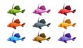 Funny cartoon colorful fishes set. Royalty Free Stock Photo