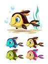 Funny cartoon colorful fishes set. Royalty Free Stock Photo