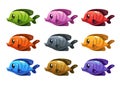 Funny cartoon colorful fishes set. Royalty Free Stock Photo