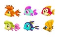 Funny cartoon colorful fishes set. Royalty Free Stock Photo