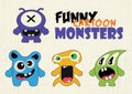 Funny cartoon colorful monsters. Monsters with emotions. Facial expression Royalty Free Stock Photo