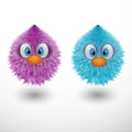 Funny cartoon colorful shaggy balls with eyes fluffy round fur characters vector illustration