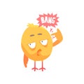 Funny cartoon comic chicken with phrase Bang, showing shot gesture vector Illustration