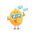 Funny cartoon comic chicken with phrase Hi bro vector Illustration