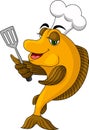 Funny cartoon cook fish