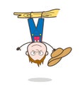 Funny Cartoon Cowboy Character Hanging Upside Down on Branch Vector