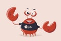 Funny cartoon crab with black fishbone shirt