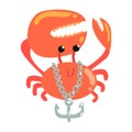 Funny cartoon crab with anchor chain colorful character vector Illustration