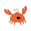 Funny cartoon crab with bulging eyes and big claws scared