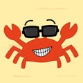 Funny cartoon crab with sunglass on the beach cute illustration Royalty Free Stock Photo