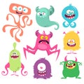 Funny cartoon creatures. Set of cartoon vector monsters. Halloween design illustration