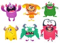 Funny cartoon creatures. Set of cartoon vector monsters. Halloween design illustration