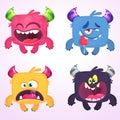 Funny cartoon creatures. Set of cartoon vector monsters. Halloween design illustration