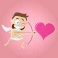 Funny cartoon cupid aiming on a heart