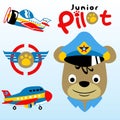 Animal pilot and planes, vector cartoon illustration Royalty Free Stock Photo