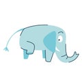 Funny cartoon cute blue elephant. The cute elephant raised his leg. Side view. A funny animal. Isolated over white background Royalty Free Stock Photo