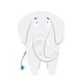 Funny cartoon cute gray elephant. Cute baby elephant. Front view. A funny animal. Isolated over white background