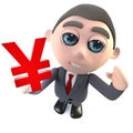 Funny cartoon 3d businessman character holding a Yen currency symbol Royalty Free Stock Photo