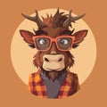 Funny cartoon deer vector illustration hipster animal in clothes.