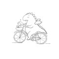 A funny cartoon dinosaur on a bicycle.