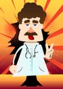 Funny cartoon doctor showing the V, peace sign. Royalty Free Stock Photo