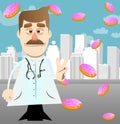 Funny cartoon doctor showing the V, peace sign. Royalty Free Stock Photo